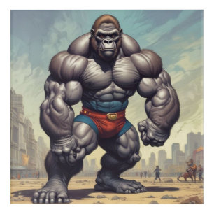 Gorilla Bodybuilder Pop Art Cartoon Drawing