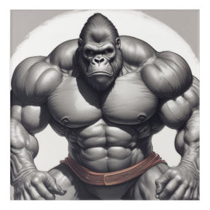Gorilla Bodybuilder Pop Art Cartoon Drawing