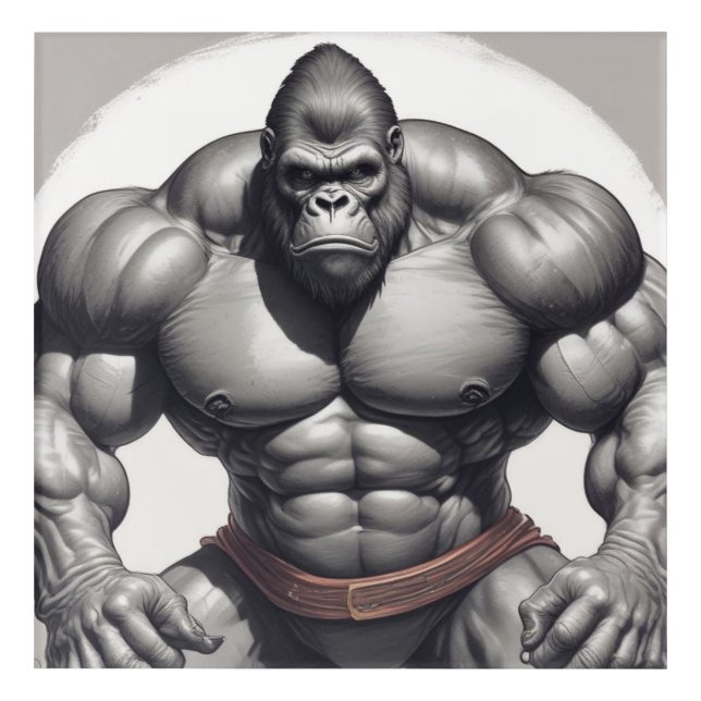 Gorilla Bodybuilder Pop Art Cartoon Drawing (Front)