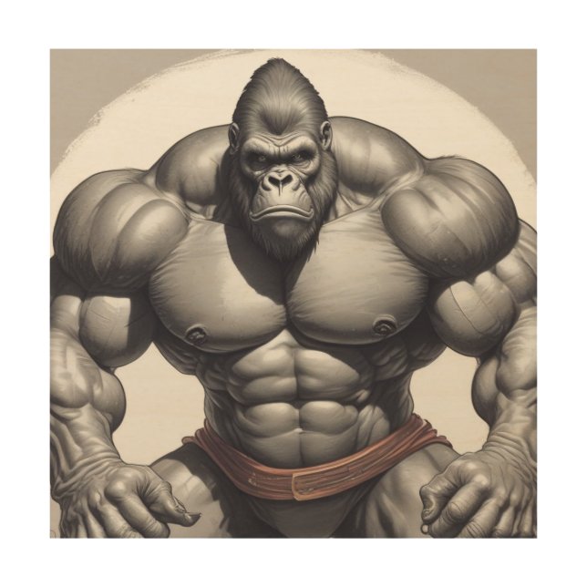 Gorilla Bodybuilder Pop Art Cartoon Drawing (Front)