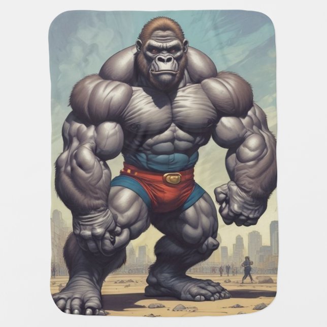 Gorilla Bodybuilder Pop Art Cartoon Drawing Baby Blanket (Front)