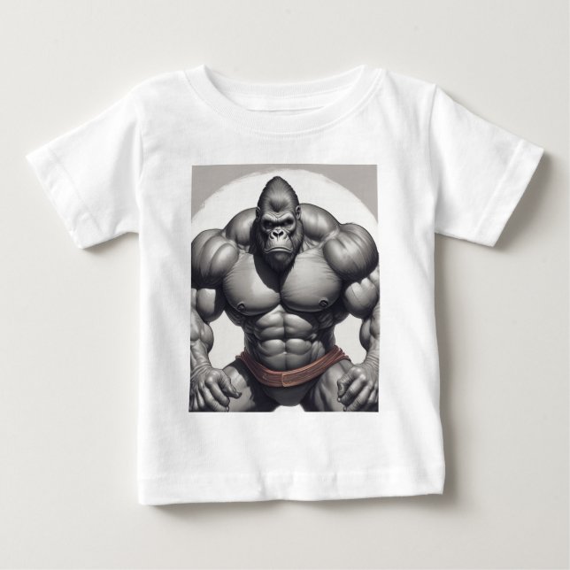 Gorilla Bodybuilder Pop Art Cartoon Drawing Baby T-Shirt (Front)