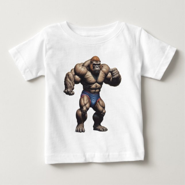 Gorilla Bodybuilder Pop Art Cartoon Drawing Baby T-Shirt (Front)
