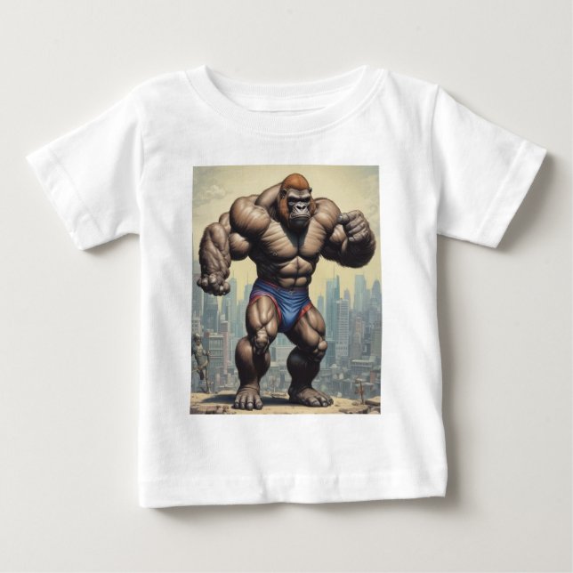 Gorilla Bodybuilder Pop Art Cartoon Drawing Baby T-Shirt (Front)
