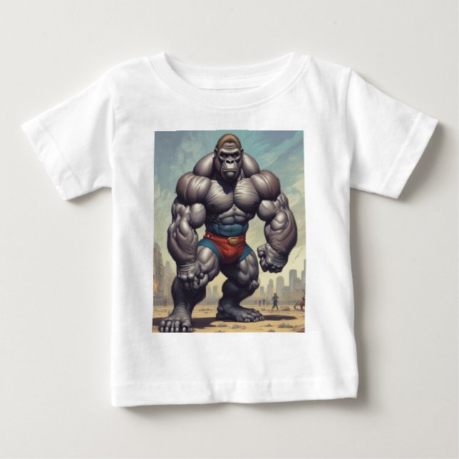 Gorilla Bodybuilder Pop Art Cartoon Drawing Baby T-Shirt (Front)