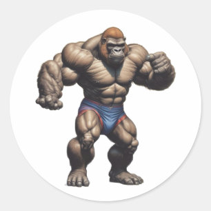 Gorilla Bodybuilder Pop Art Cartoon Drawing Classic Round Sticker