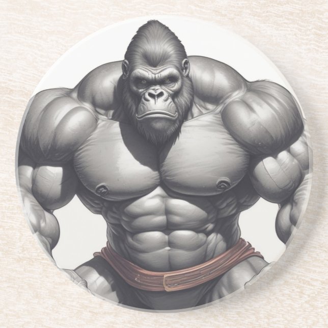 Gorilla Bodybuilder Pop Art Cartoon Drawing Coaster (Front)