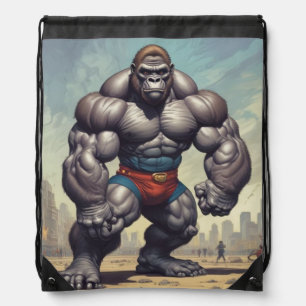 Gorilla Bodybuilder Pop Art Cartoon Drawing Drawstring Bag