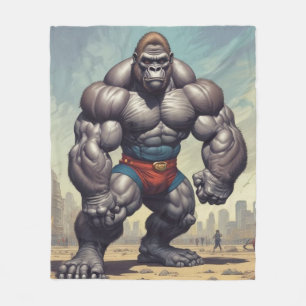 Gorilla Bodybuilder Pop Art Cartoon Drawing Fleece Blanket