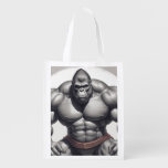 Gorilla Bodybuilder Pop Art Cartoon Drawing Grocery Bag