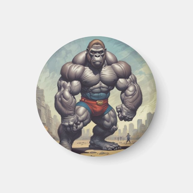Gorilla Bodybuilder Pop Art Cartoon Drawing Magnet (Front)