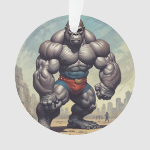 Gorilla Bodybuilder Pop Art Cartoon Drawing Ornament
