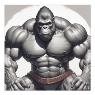 Gorilla Bodybuilder Pop Art Cartoon Drawing Photo Print