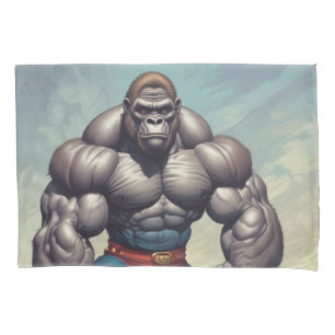 Gorilla Bodybuilder Pop Art Cartoon Drawing Pillow Case