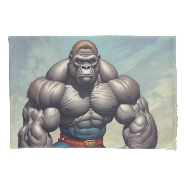 Gorilla Bodybuilder Pop Art Cartoon Drawing Pillow Case (Front)