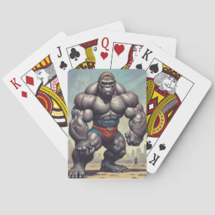 Gorilla Bodybuilder Pop Art Cartoon Drawing Poker Cards
