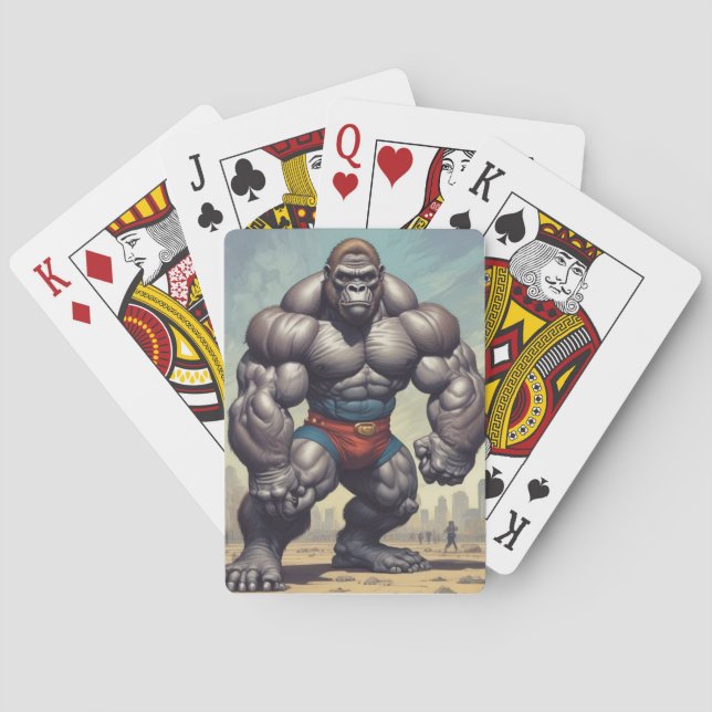Gorilla Bodybuilder Pop Art Cartoon Drawing Poker Cards (Back)