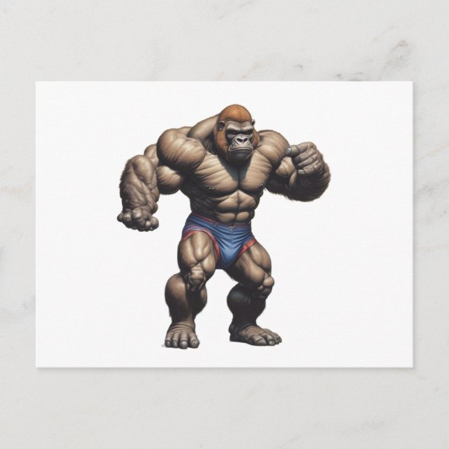 Gorilla Bodybuilder Pop Art Cartoon Drawing Postcard (Front)