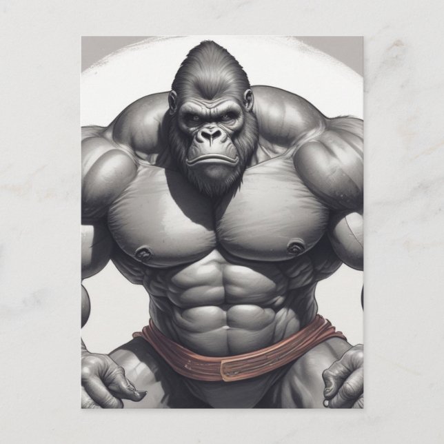Gorilla Bodybuilder Pop Art Cartoon Drawing Postcard (Front)