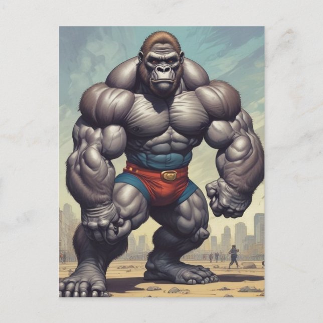 Gorilla Bodybuilder Pop Art Cartoon Drawing Postcard (Front)