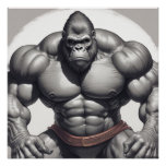 Gorilla Bodybuilder Pop Art Cartoon Drawing Poster