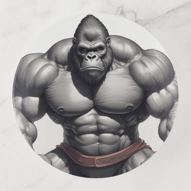 Gorilla Bodybuilder Pop Art Cartoon Drawing Trinket Tray (Front)
