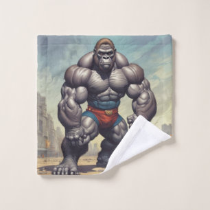 Gorilla Bodybuilder Pop Art Cartoon Drawing Wash Cloth