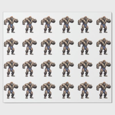 Gorilla Bodybuilder Pop Art Cartoon Drawing Wrapping Paper