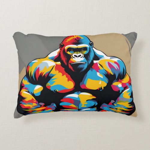 Gorilla Bodybuilder Weight Lifter Pop Art Cartoon Accent Pillow