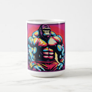 Gorilla Bodybuilder Weight Lifter Pop Art Cartoon Coffee Mug