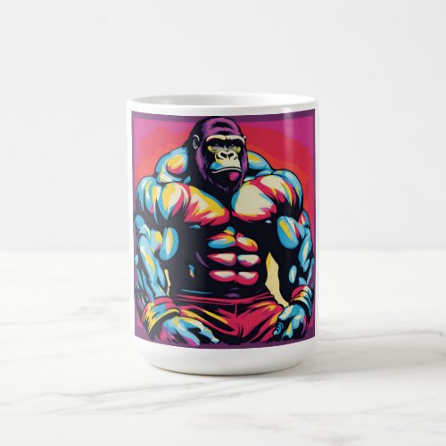 Gorilla Bodybuilder Weight Lifter Pop Art Cartoon Coffee Mug