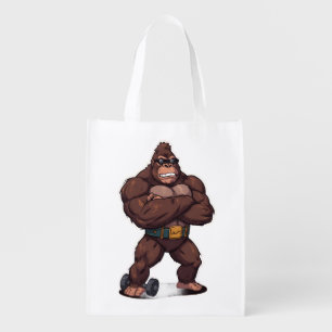 Gorilla Bodybuilder Weight Lifter Pop Art Cartoon Grocery Bag