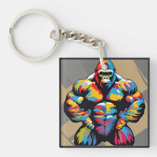 Gorilla Bodybuilder Weight Lifter Pop Art Cartoon Keychain