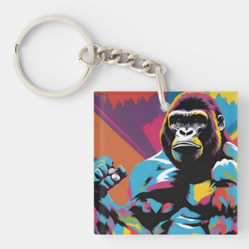 Gorilla Bodybuilder Weight Lifter Pop Art Cartoon Keychain