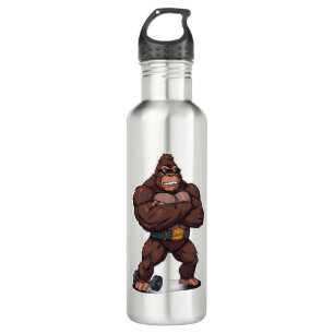 Gorilla Bodybuilder Weight Lifter Pop Art Cartoon Stainless Steel Water Bottle