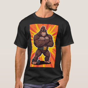 Gorilla Bodybuilder Weight Lifter Pop Art Cartoon T-Shirt