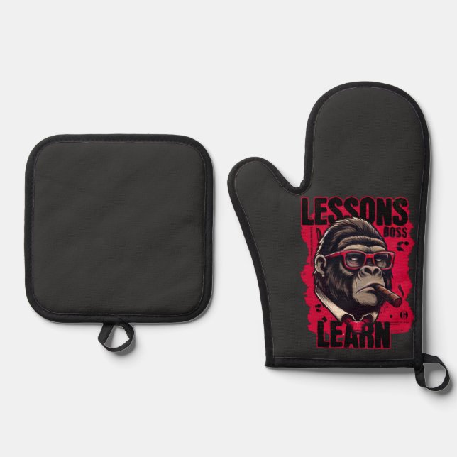 Gorilla Boss Lessons Learn Pot Holders Oven Mitt & Pot Holder Set (Front)