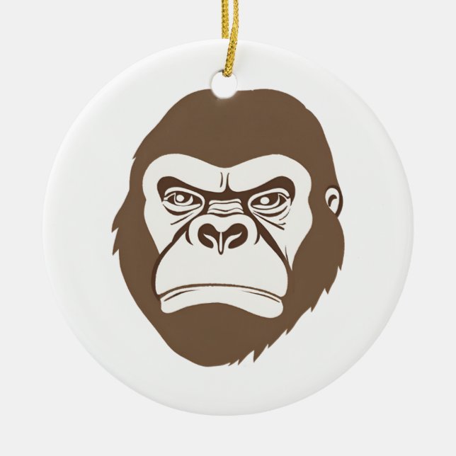 Gorilla Cartoon Drawing Ceramic Ornament (Front)