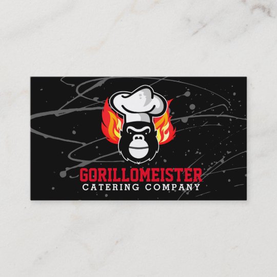 Gorilla chef hat flames grilling BBQ catering Calling Card
