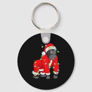 Gorilla Christmas Lights Santa Costume Cute Animal Keychain