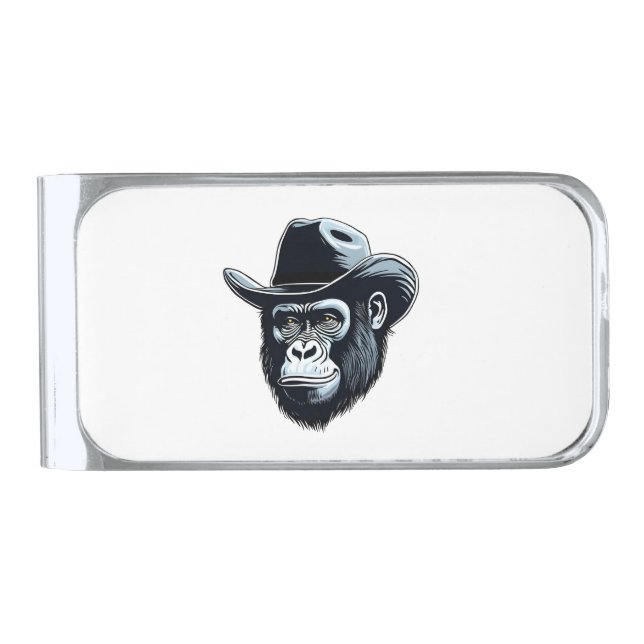 Gorilla Cowboy Silver Finish Money Clip (Front)