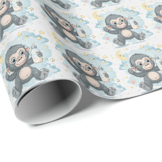 Gorilla Cute Baby Pastel Watercolor Pattern Wrapping Paper