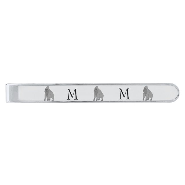 Gorilla Design Monogrammed Silver Finish Tie Bar (Front)
