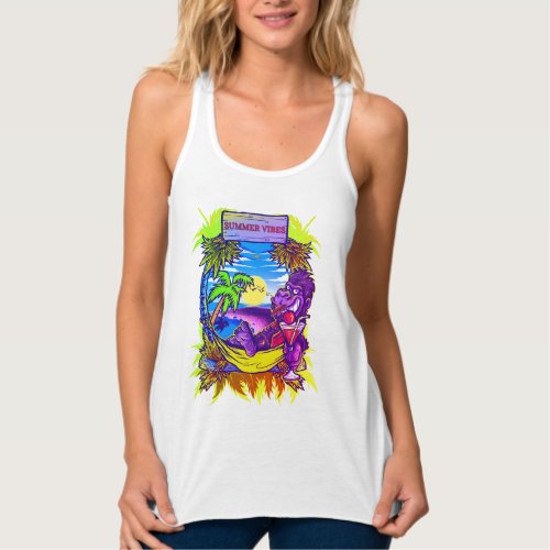 Gorilla drinking a cocktail_Beach party  Tank Top