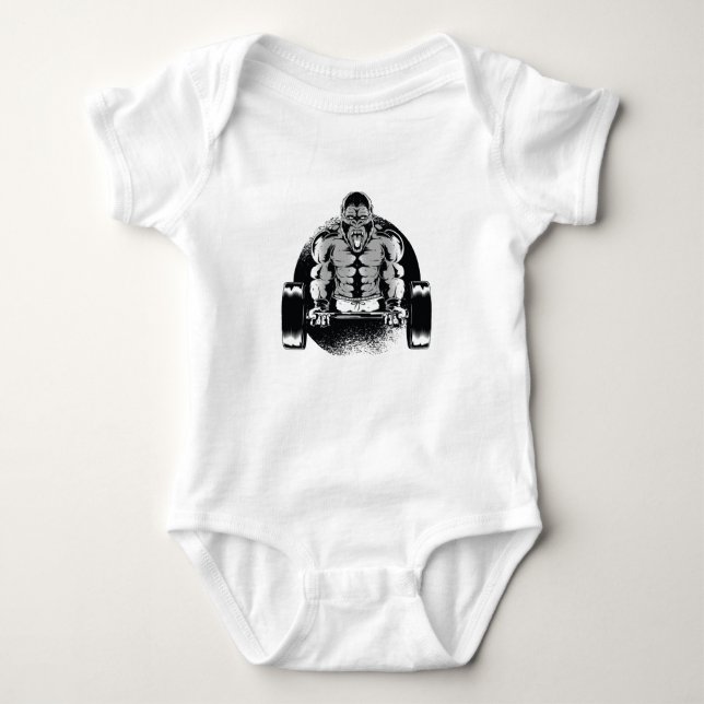 Gorilla Dumbbell Baby Bodysuit (Front)
