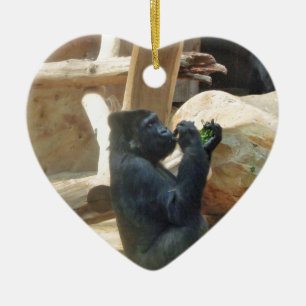 Gorilla eating his lunch, Animal, Wildlife, Ape Ceramic Ornament