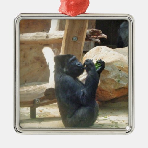 Gorilla eating his lunch Animal Wildlife Ape Metal Ornament