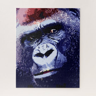Gorilla Face Blue Pop Art Jigsaw Puzzle