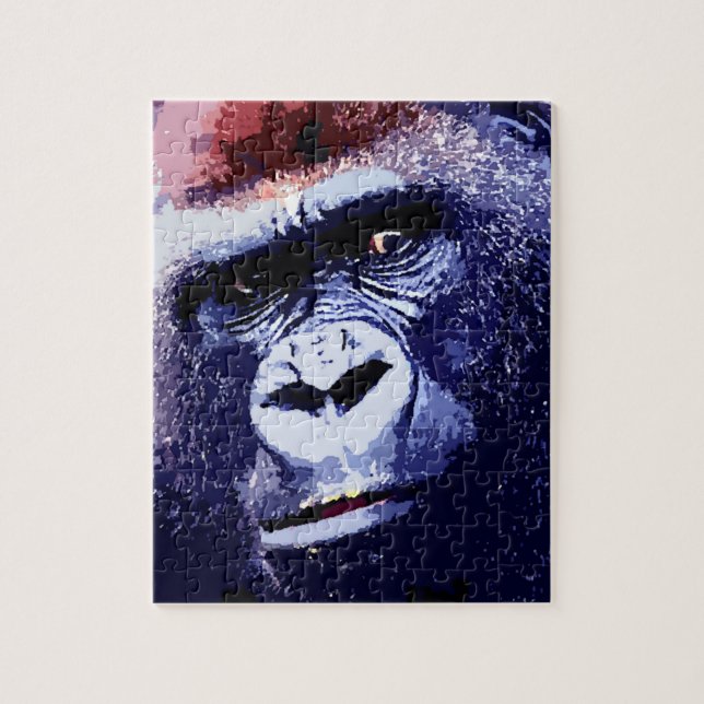 Gorilla Face Blue Pop Art Jigsaw Puzzle (Vertical)