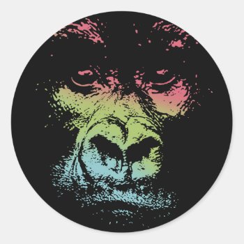 Gorilla Face -color Classic Round Sticker by kbilltv at Zazzle